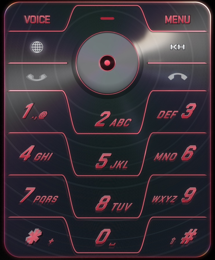 The flipCZA keypad: keys etched into a vinyl record, lit in red, with a silver CD-like d-pad in the middle